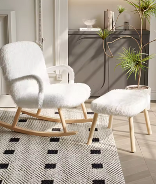 Schommelstoel met Voetensteun – Comfort & Design – Fauteuil Wit met Hout