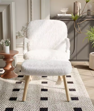 Schommelstoel met Voetensteun – Comfort & Design – Fauteuil Wit met Hout
