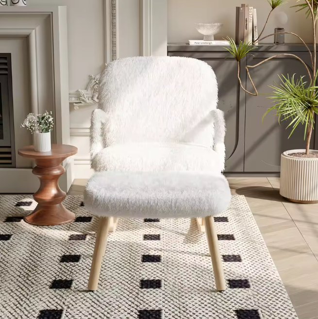Schommelstoel met Voetensteun – Comfort & Design – Fauteuil Wit met Hout