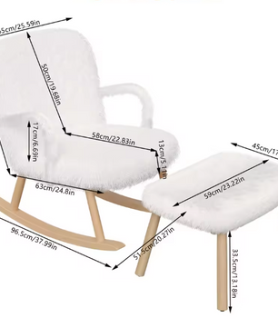 Schommelstoel met Voetensteun – Comfort & Design – Fauteuil Wit met Hout