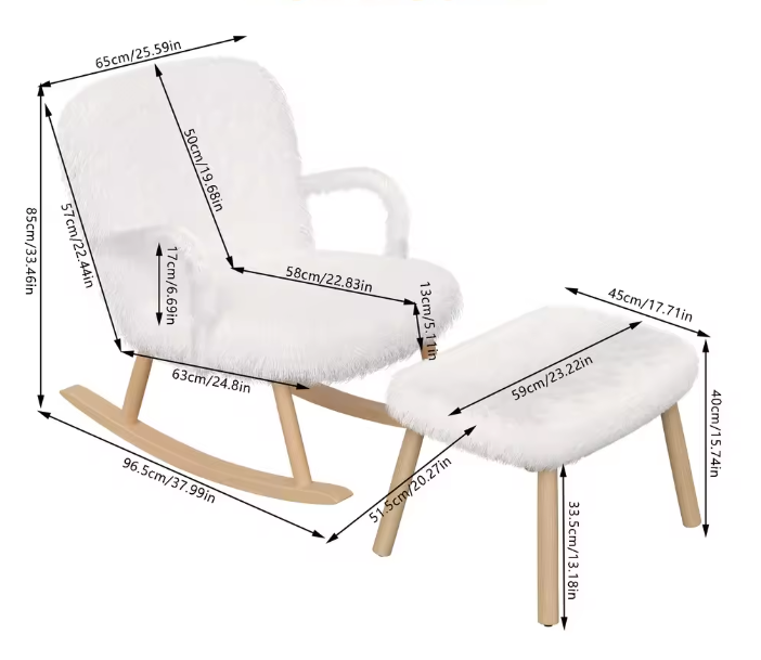 Schommelstoel met Voetensteun – Comfort & Design – Fauteuil Wit met Hout