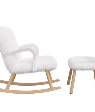 Schommelstoel met Voetensteun – Comfort & Design – Fauteuil Wit met Hout
