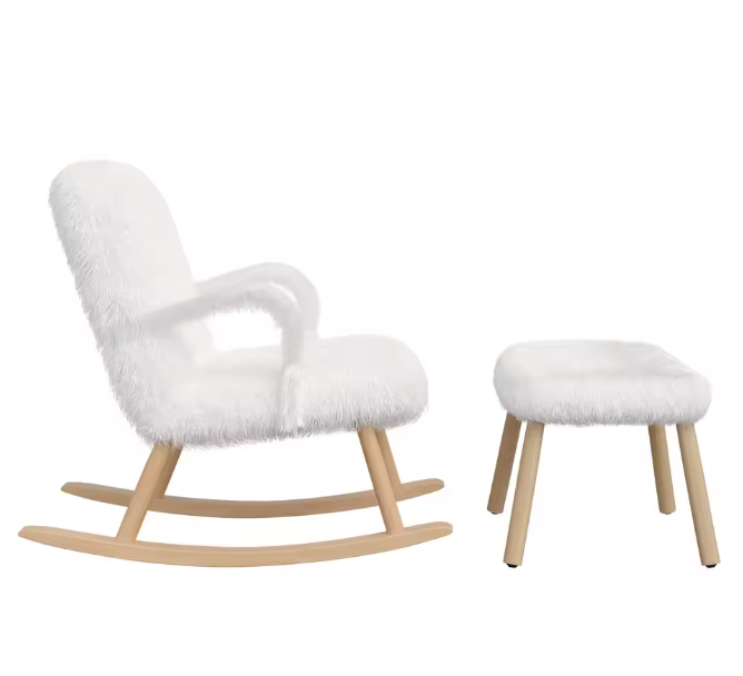 Schommelstoel met Voetensteun – Comfort & Design – Fauteuil Wit met Hout