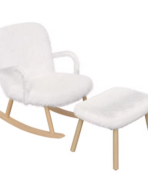 Schommelstoel met Voetensteun – Comfort & Design – Fauteuil Wit met Hout