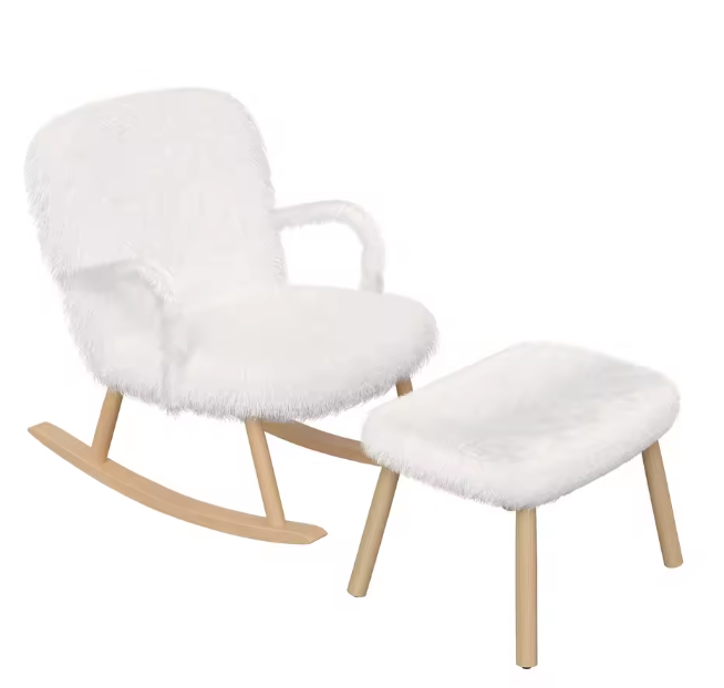 Schommelstoel met Voetensteun – Comfort & Design – Fauteuil Wit met Hout