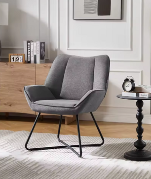 Linnen Loungestoel Donkergrijs of Beige – Ergonomisch Design – Metalen Frame