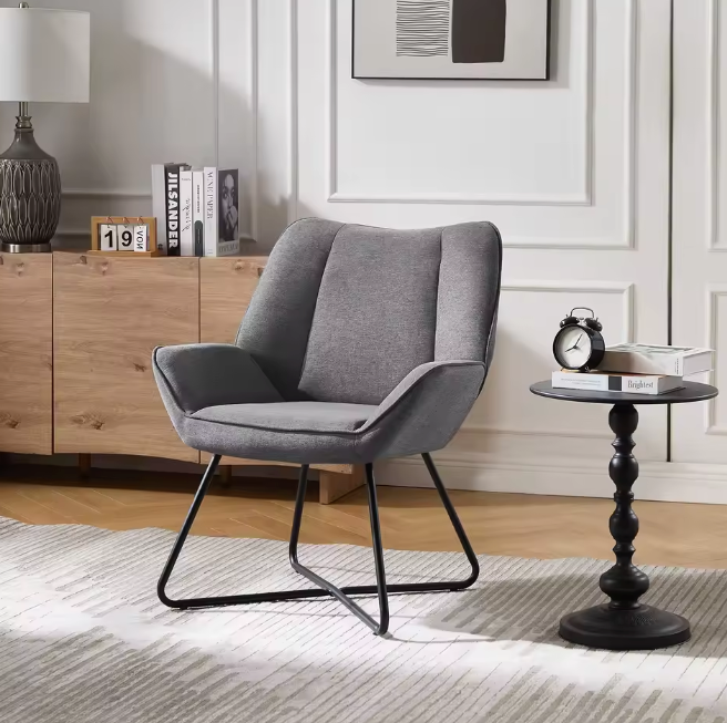 Linnen Loungestoel Donkergrijs of Beige – Ergonomisch Design – Metalen Frame