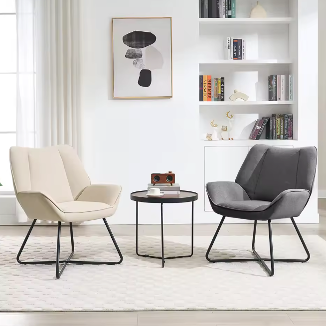 Linnen Loungestoel Donkergrijs of Beige – Ergonomisch Design – Metalen Frame