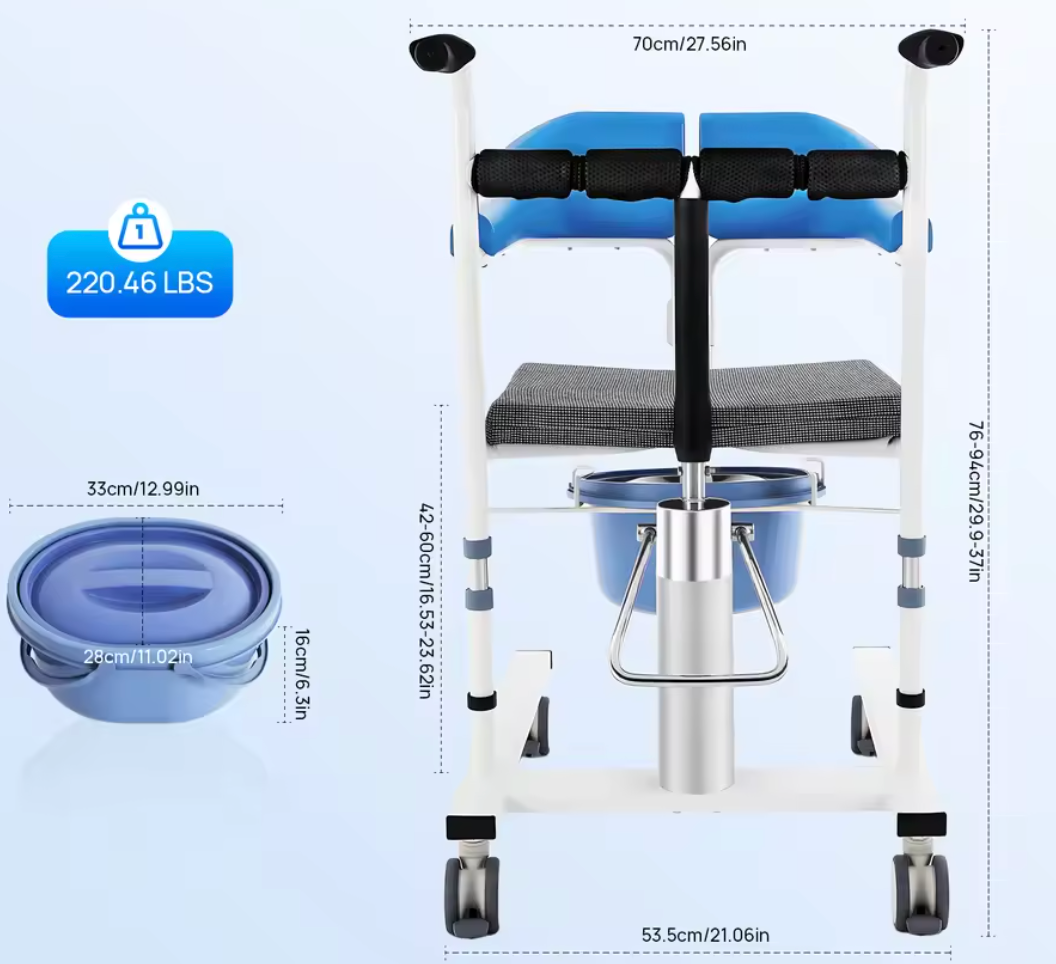 Hydraulische Verpleegstoel – Verstelbare Patiëntenlift met Wielen & Emmer, 100 kg