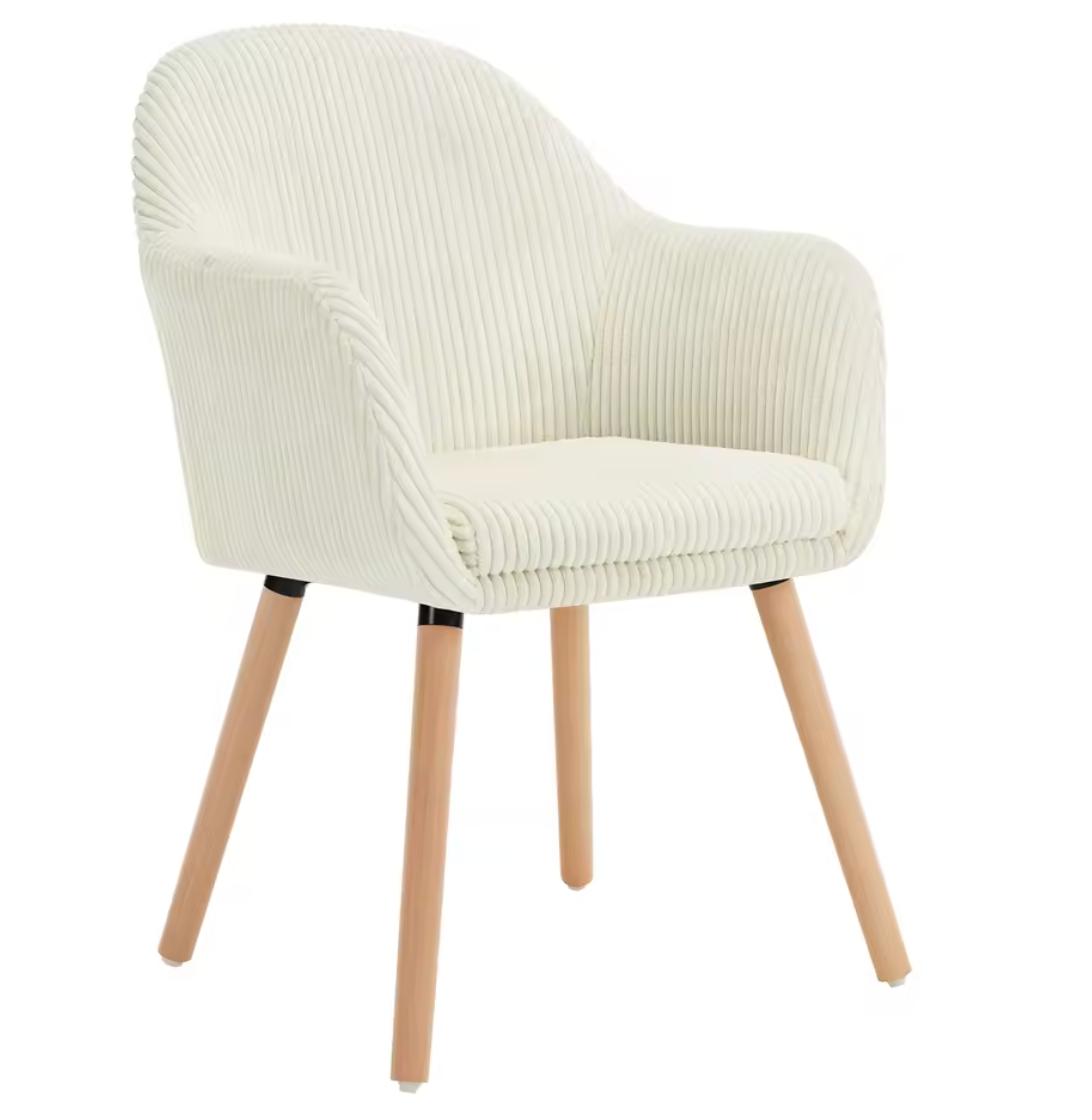 Modern Design Corduroy Eetkamerstoel met Armleuningen & Houten Poten