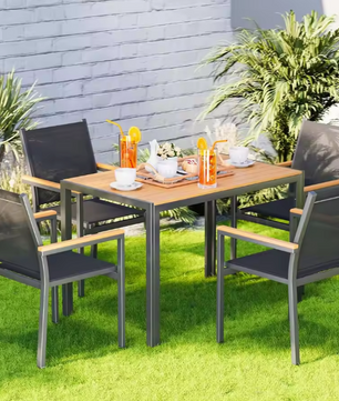 Set van 4 Stapelbare Tuinstoelen – Aluminium & Textileen met WPC-Leuningen