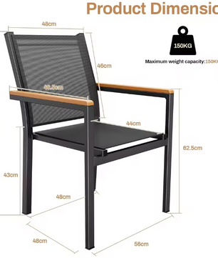 Set van 4 Stapelbare Tuinstoelen – Aluminium & Textileen met WPC-Leuningen