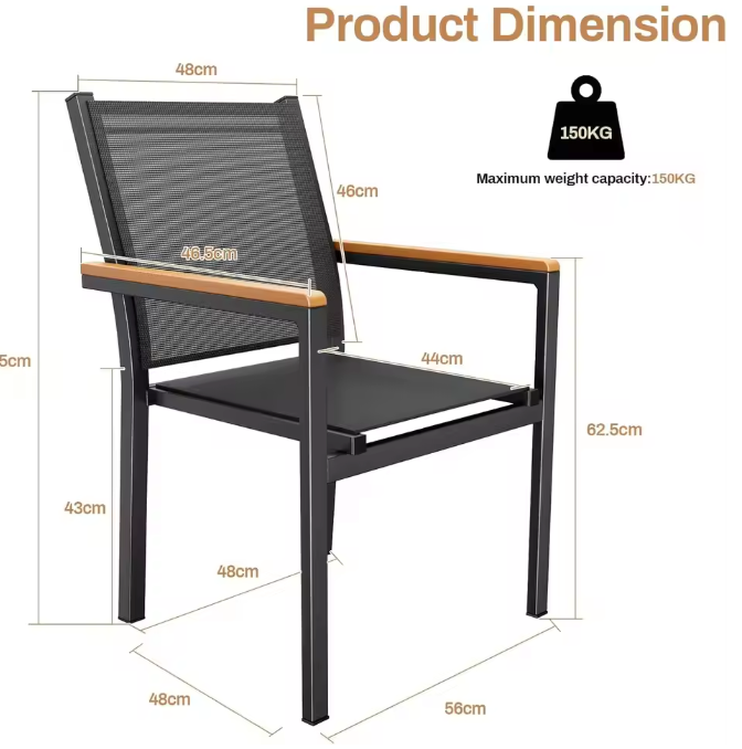 Set van 4 Stapelbare Tuinstoelen – Aluminium & Textileen met WPC-Leuningen
