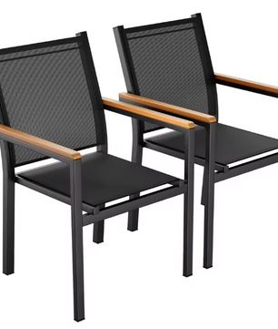 Set van 4 Stapelbare Tuinstoelen – Aluminium & Textileen met WPC-Leuningen