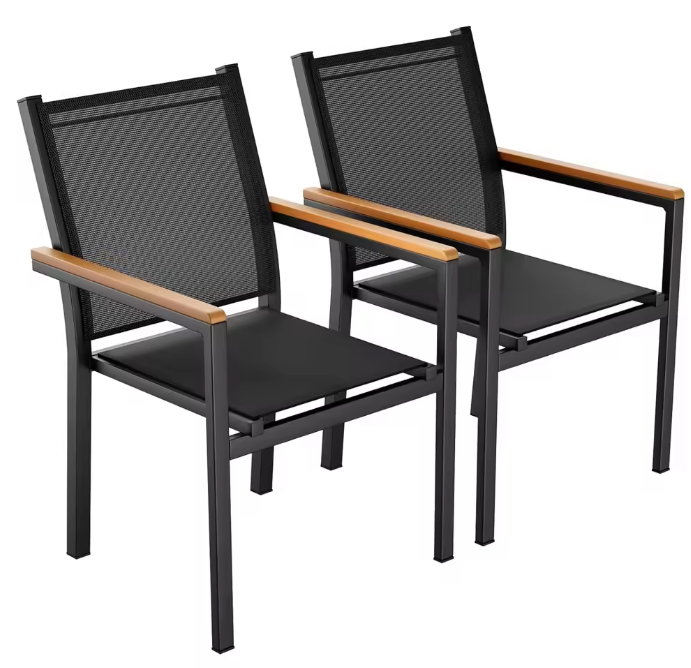 Set van 4 Stapelbare Tuinstoelen – Aluminium & Textileen met WPC-Leuningen