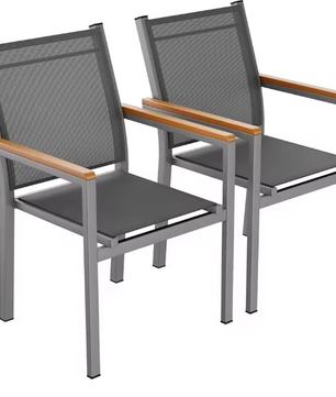 Set van 4 Stapelbare Tuinstoelen – Aluminium & Textileen met WPC-Leuningen