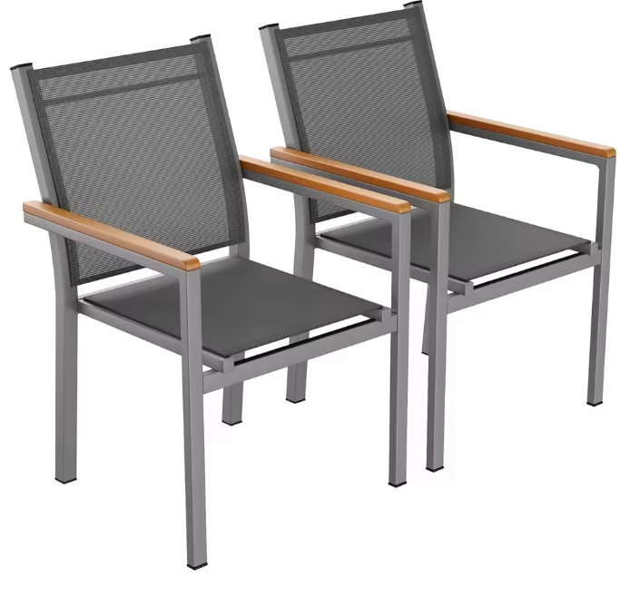 Set van 4 Stapelbare Tuinstoelen – Aluminium & Textileen met WPC-Leuningen