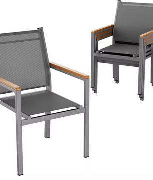 Set van 4 Stapelbare Tuinstoelen – Aluminium & Textileen met WPC-Leuningen