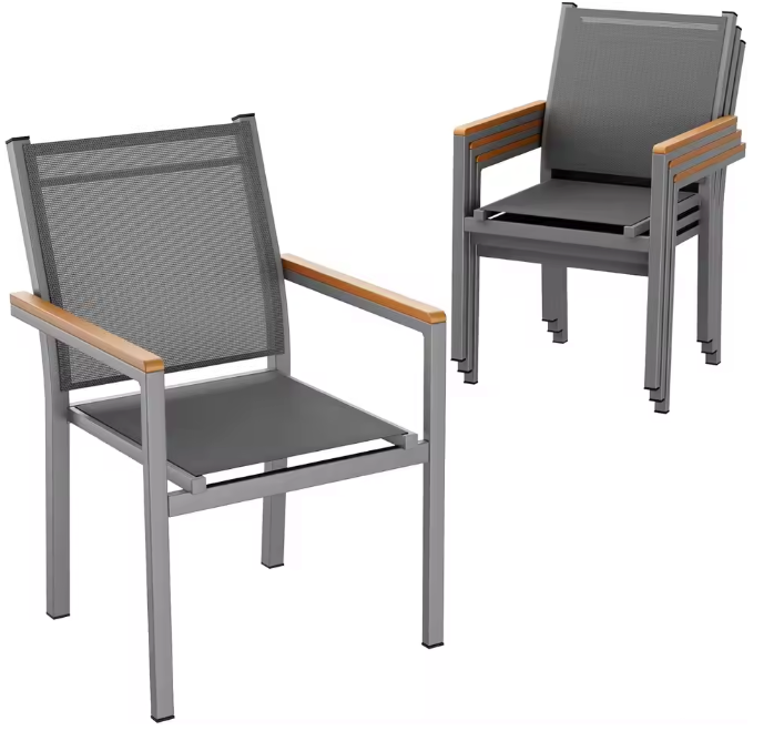 Set van 4 Stapelbare Tuinstoelen – Aluminium & Textileen met WPC-Leuningen