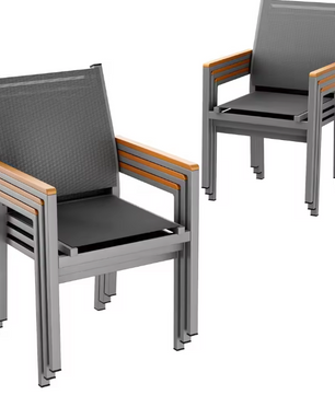 Set van 4 Stapelbare Tuinstoelen – Aluminium & Textileen met WPC-Leuningen