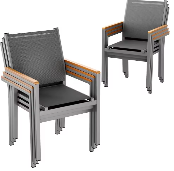 Set van 4 Stapelbare Tuinstoelen – Aluminium & Textileen met WPC-Leuningen