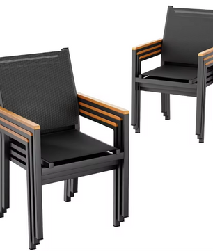 Set van 4 Stapelbare Tuinstoelen – Aluminium & Textileen met WPC-Leuningen