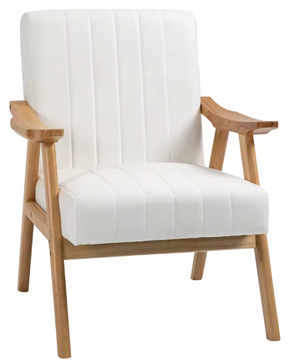 Witte Fluwelen Fauteuil met Houten Poten – Elegant & Comfortabel