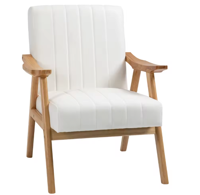 Witte Fluwelen Fauteuil met Houten Poten – Elegant & Comfortabel
