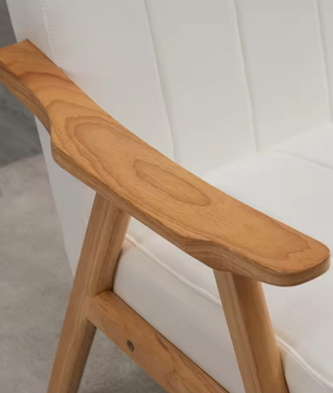 Witte Fluwelen Fauteuil met Houten Poten – Elegant & Comfortabel