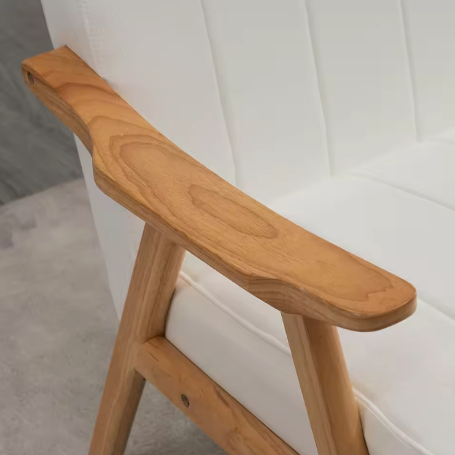 Witte Fluwelen Fauteuil met Houten Poten – Elegant & Comfortabel
