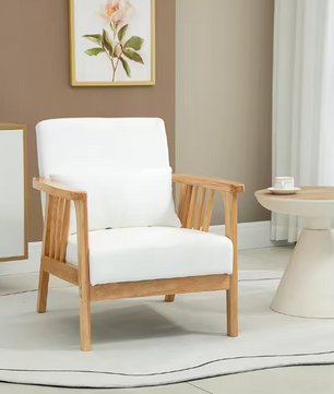 Luxe Design Japandi Fluwelen Fauteuil met Houten Poten – Inclusief Kussen