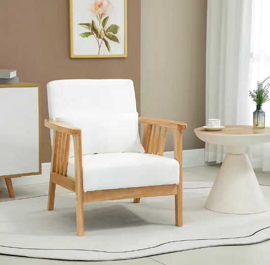 Luxe Design Japandi Fluwelen Fauteuil met Houten Poten – Inclusief Kussen