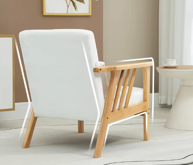 Luxe Design Japandi Fluwelen Fauteuil met Houten Poten – Inclusief Kussen