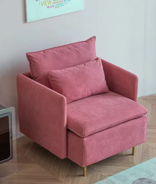 Gestoffeerde Stoel – Roze Linnen Fauteuil – Moderne Accentstoel met Kussen