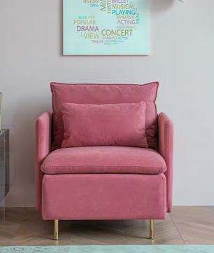 Gestoffeerde Stoel – Roze Linnen Fauteuil – Moderne Accentstoel met Kussen