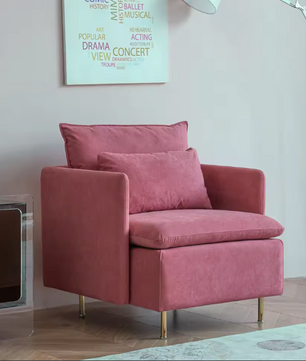 Gestoffeerde Stoel – Roze Linnen Fauteuil – Moderne Accentstoel met Kussen