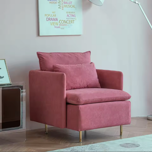 Gestoffeerde Stoel – Roze Linnen Fauteuil – Moderne Accentstoel met Kussen