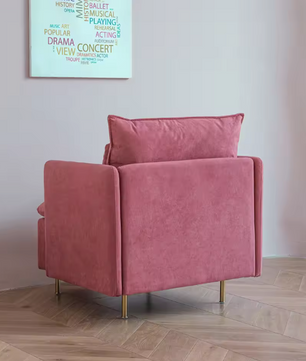 Gestoffeerde Stoel – Roze Linnen Fauteuil – Moderne Accentstoel met Kussen