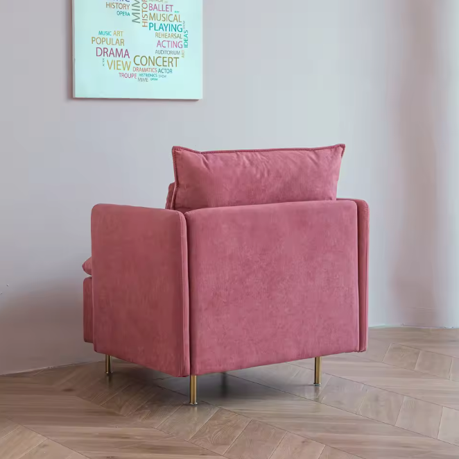 Gestoffeerde Stoel – Roze Linnen Fauteuil – Moderne Accentstoel met Kussen