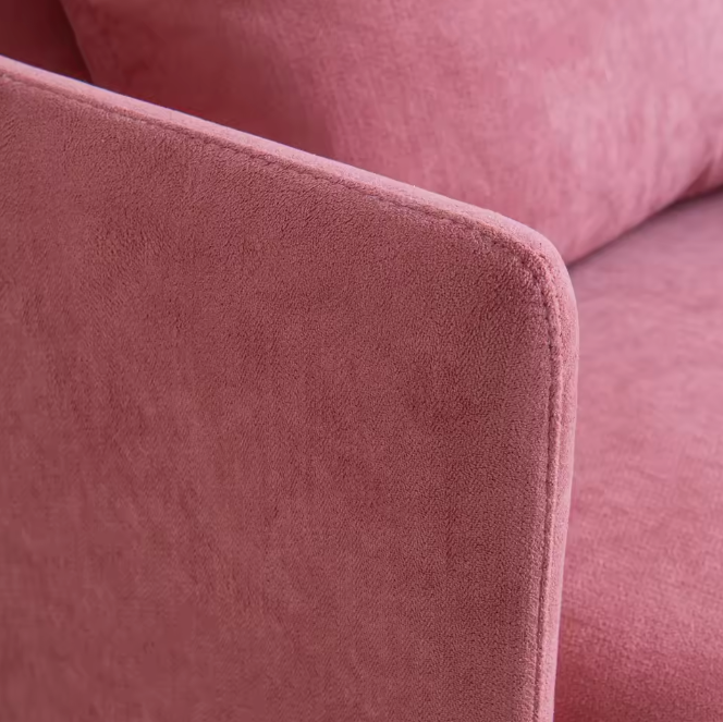 Gestoffeerde Stoel – Roze Linnen Fauteuil – Moderne Accentstoel met Kussen