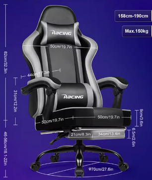 Ergonomische Gamingstoel – Verstelbaar, Voetsteun, 150 kg