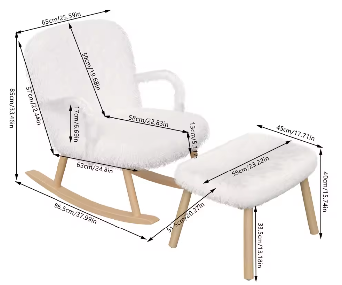 Schommelstoel van Teddystof met Poef – Ergonomisch & Comfort