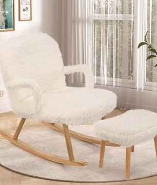 Schommelstoel van Teddystof met Poef – Ergonomisch & Comfort