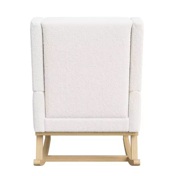 Witte Schommelstoel met Zakken – Zachte Lamsfleece & Houten Onderstel, Comfortabel en Stijlvol