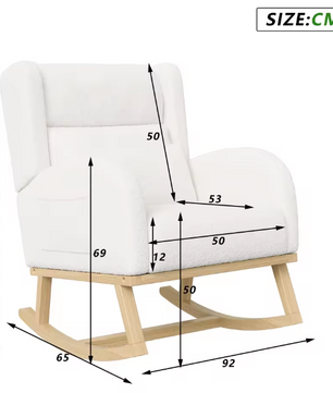 Witte Schommelstoel met Zakken – Zachte Lamsfleece & Houten Onderstel, Comfortabel en Stijlvol