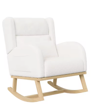 Witte Schommelstoel met Zakken – Zachte Lamsfleece & Houten Onderstel, Comfortabel en Stijlvol
