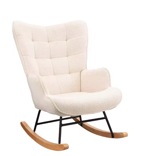 Beige Teddy Schommelstoel – Ergonomisch met Houten Onderstel