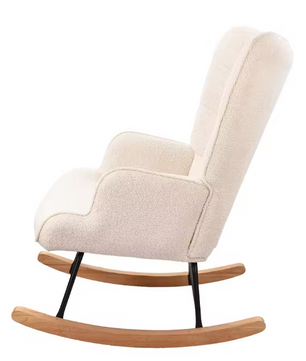 Beige Teddy Schommelstoel – Ergonomisch met Houten Onderstel