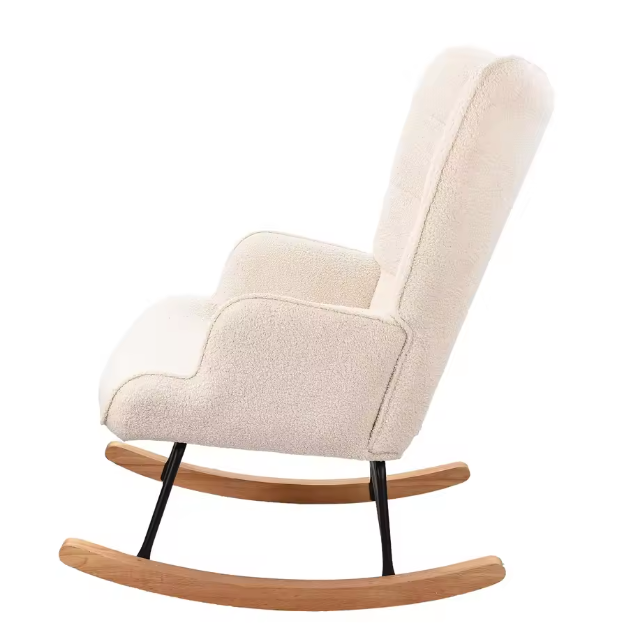 Beige Teddy Schommelstoel – Ergonomisch met Houten Onderstel
