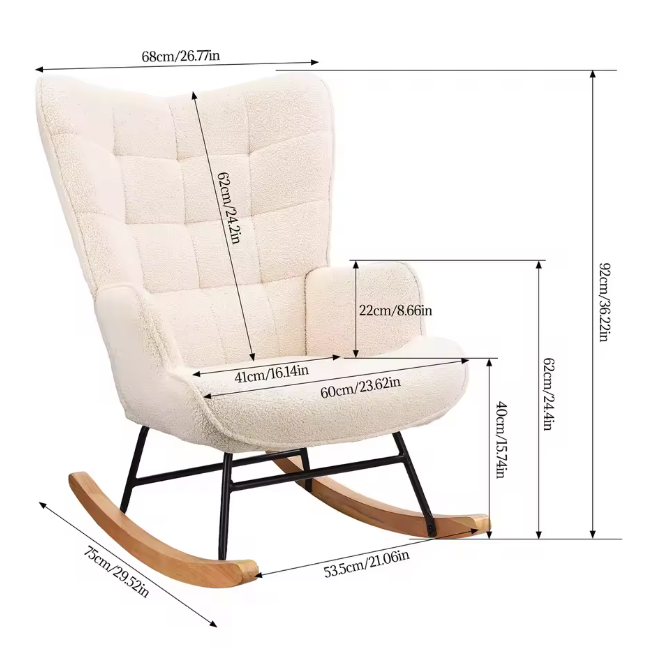 Beige Teddy Schommelstoel – Ergonomisch met Houten Onderstel